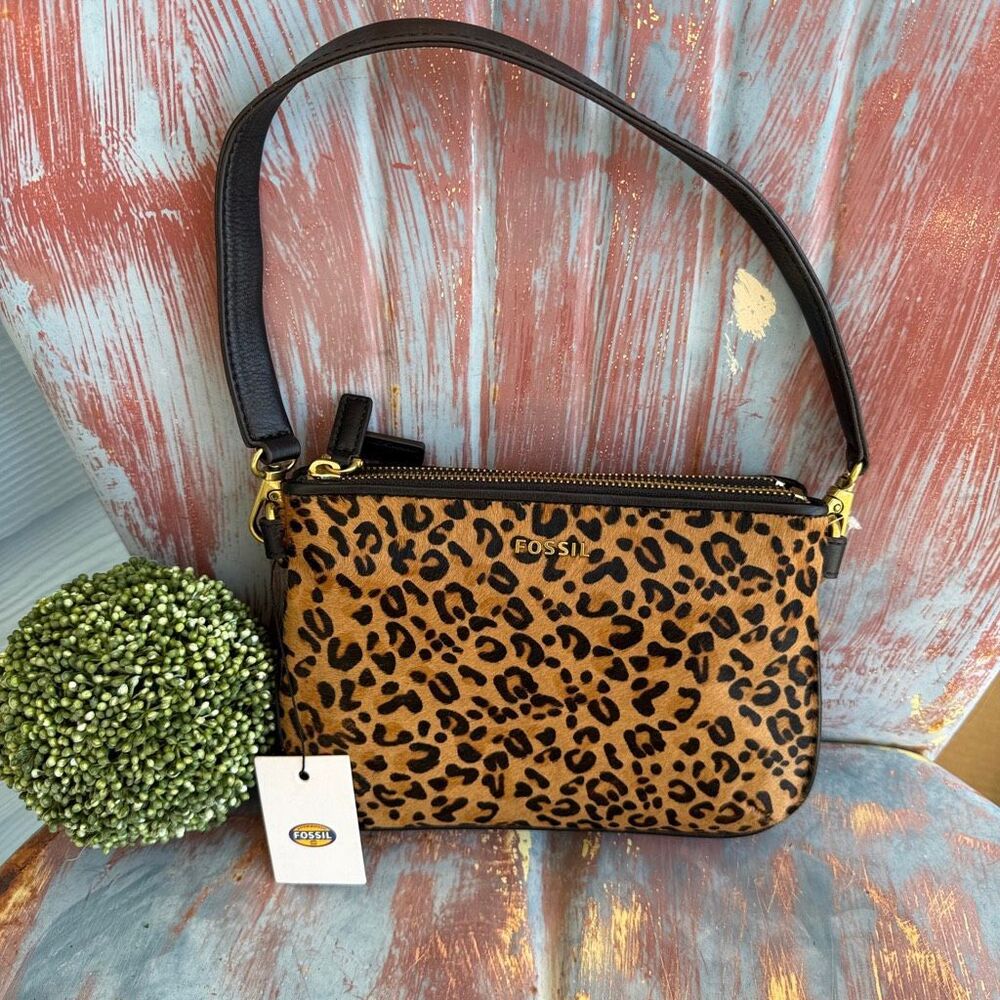 NWT Fossil Memoir Cheetah Leopard Print Haircalf Mini Shoulder Bag Clutch